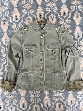 Womens Military-Style Button Front Jacket - Sage Green